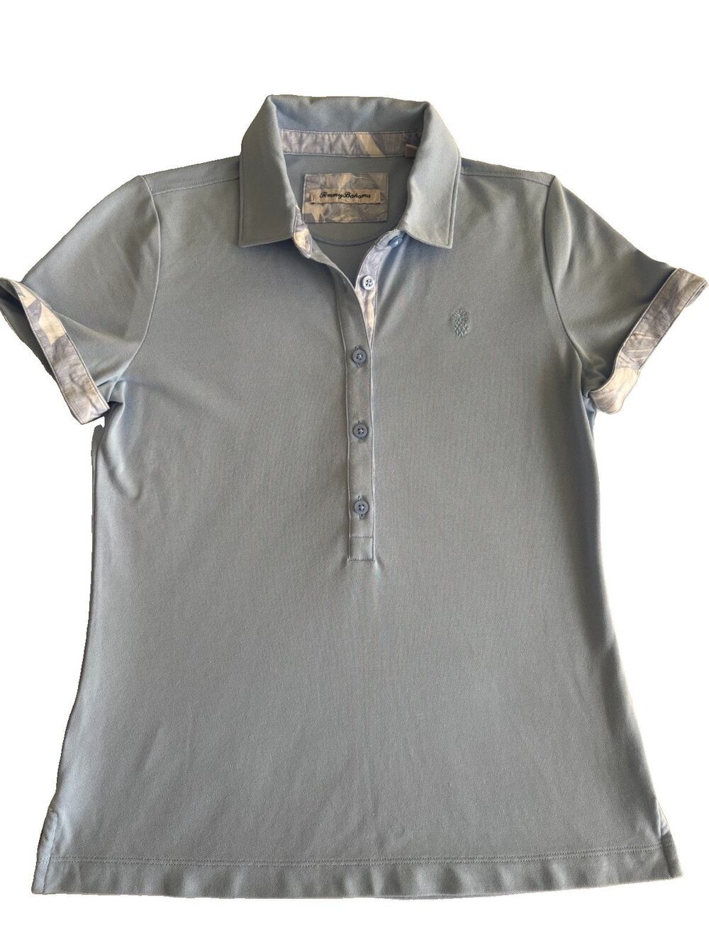 Tommy Bahama Women’sPolo Shirt XS Blue Solid Piqué Stretch Short Sleeve Collared